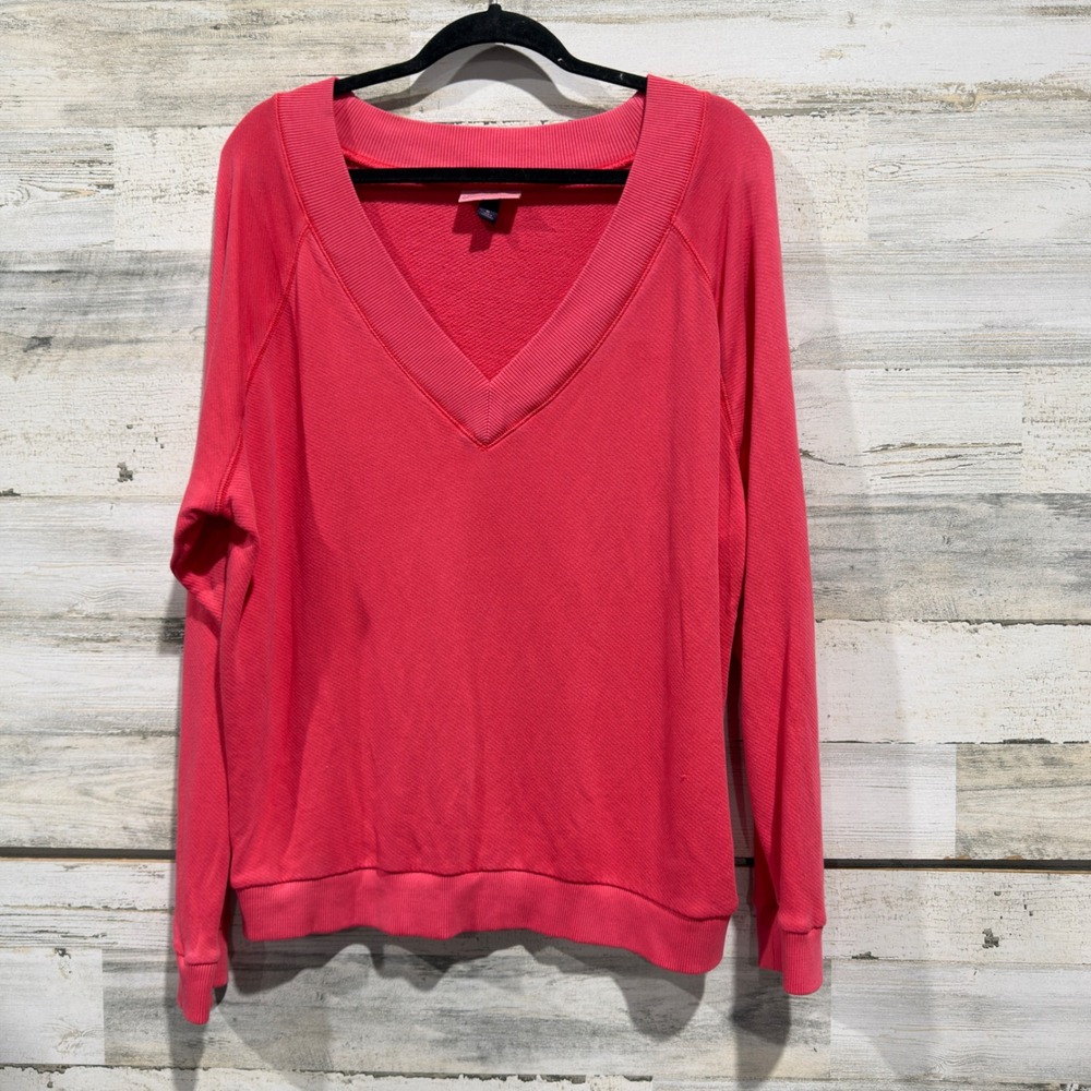Universal Thread Sweatshirt Women XL Bright Coral V-Neck Raglan Casual Basic EUC
